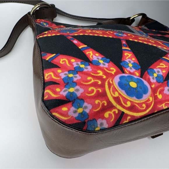 Dolce Gabbana Vintage Sicilian Red Black Fabric Brown Leather Bag Purse - Picture 12 of 16